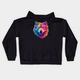 Rainbow Spirit: Trippie Wolf in Pastel Hues Kids Hoodie